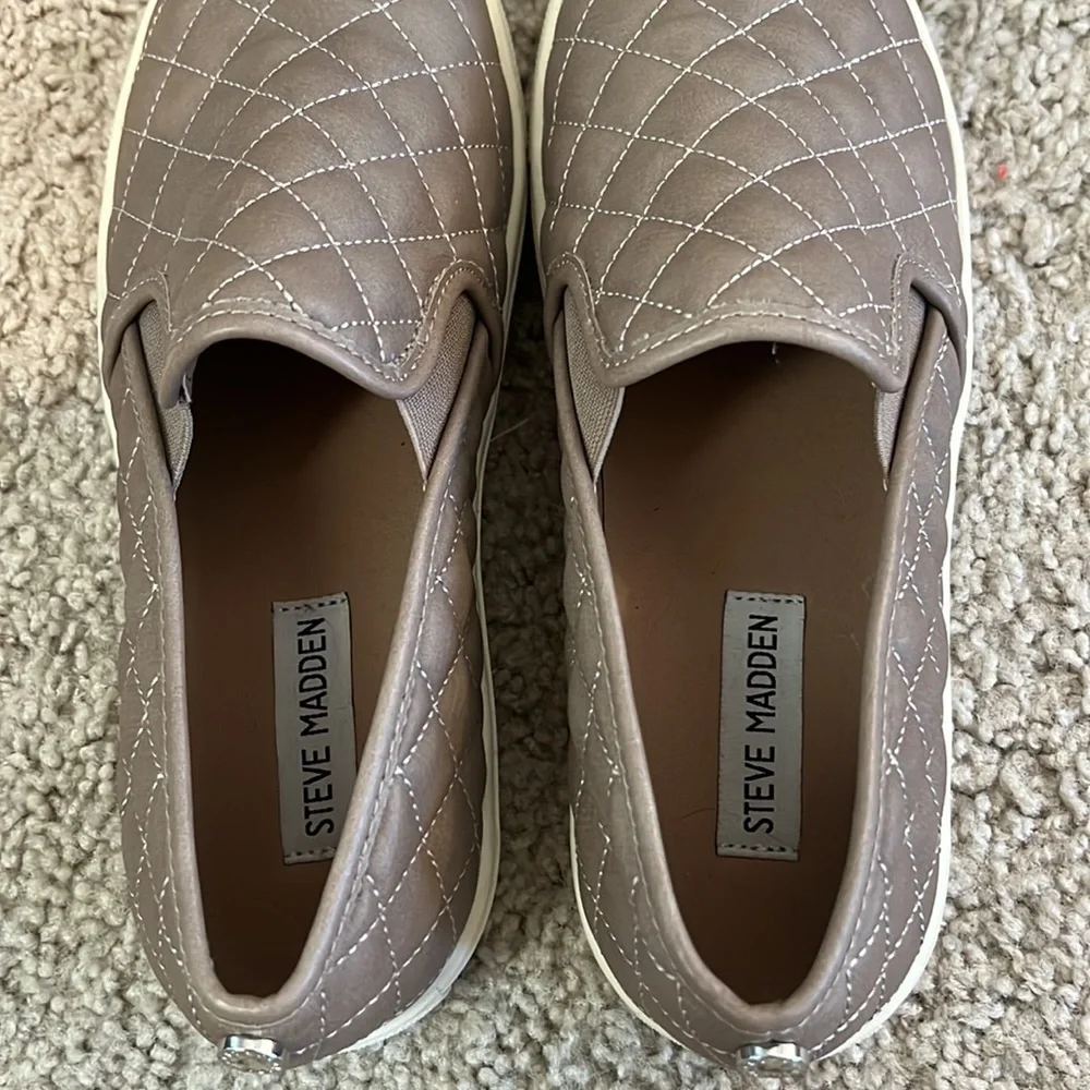 Steve Madden Quilted Slip-On Flats in Taupe